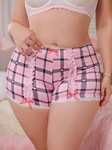 PetitDoll Plus Size Women Cute Heart Striped Lace Bow Series Briefs