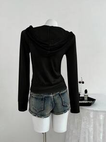 Elamini Women's Velvet Slim Fit Zip-Up Sweatshirt, Long Sleeve Sweatshirt For Autumn/Winter - Black - View 2