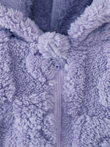 SHEIN 女婴纯色羊毛连帽睡衣，浅粉色 - 淡紫色 - 查看 7