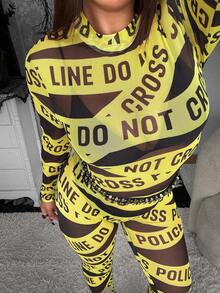 Whyspr Grunge Punk Plus Size Women Street Bold Avant-Garde Casual Punk Fashion English Letter Print Leggings, High Stretch, Suitable For Halloween, Music Festival, Cosplay - Multicolor - View 6