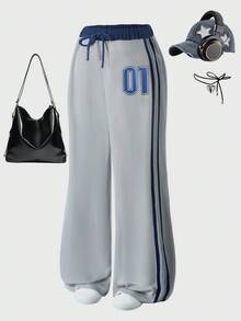 Quần thể thao in chữ ngắn thời trang đường phố dành cho thiếu niên (nữ), thích hợp cho các buổi đi chơi, phong cách đường phố và đi học - Xám - Xem 4