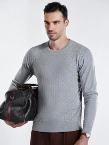 Manfinity CityGents Men's Casual Fashion Long Sleeve Crew Neck Pullover Sweater, Fall/Winter - Grey - View 3