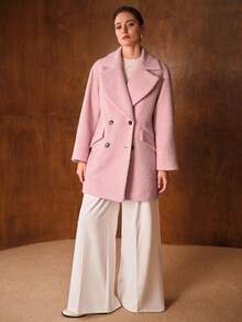 MOTF PREMIUM WOOL DOUBLE BREASTED OVERCOAT - Pink - View 5