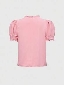 ROMWE Kawaii Women's Simple Short Sleeve Shirt With Flower Embroidery Decoration, Daily Wear - Pink - View 3
