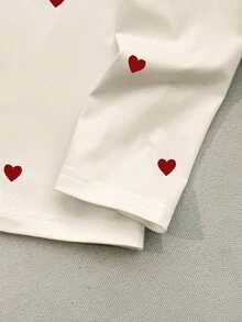 Resyla 新品畅销心形图案女式T恤，米色 - 杏色 - 查看 5