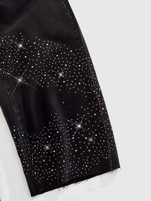 ROMWE MEN Street Life Men's Rhinestone Decor Double-Layer Waistband Fashionable Streetwear Jeans