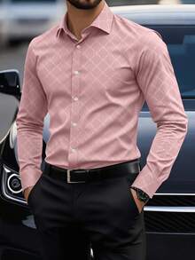 Manfinity Mode Men Button Down Long Sleeve Slim Fit Business Formal Dress Shirt, Business Casual Luxury Shirts, Fall