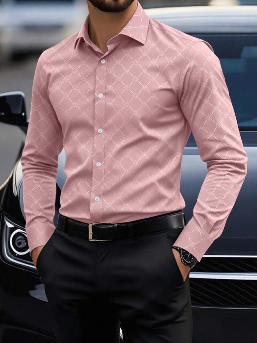 Manfinity Mode Men Button Down Long Sleeve Slim Fit Business Formal Dress Shirt, Business Casual Luxury Shirts, Fall