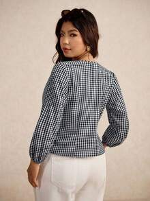 Vionelle Chemise à carreaux à manches longues et col rond pour femmes grandes tailles, nouvelle collection automne. Élégante pour le travail et le port quotidien - Multicolore - Voir 2