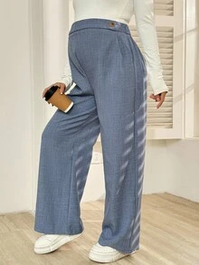 SHEIN 孕妇休闲高腰裤，通勤百搭 - 藍色 - 查看 3