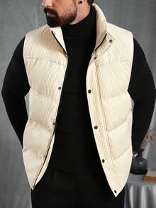 Manfinity CasualCool Men's Quilted Zip-Up Button Vest, Warm For Autumn/Winter - Beige - View 1
