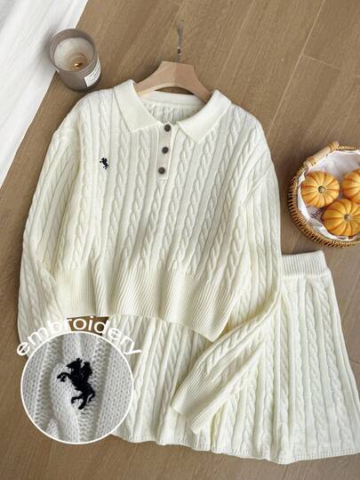 Comfortcana 秋冬大码休闲麻花针织两件套