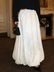 Glamine Charm Elegant White Autumn Women Skirt,3D Embossed Floral Vintage Textured Long Tulip Hem,Bride Reception Party Dining Skirt For Casual Occasions - White - View 5