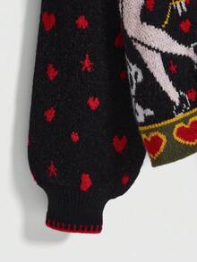 Betty Boop | ROMWE 秋季 Y2K Betty 心形和星星图案开衫 - 黑色 - 查看 4