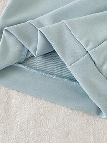 SHEIN 3pcs Baby Girl Infant Toddler Newborn 0-3 Years Old Autumn/Winter Fashion Versatile Outfits Set: Detachable Shawl + Long Sleeve Crew Neck Sweatshirt + Pants - Baby Blue - View 8