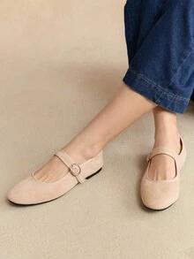 Rosivie Retro Buckle Decor Flat Shoes, Versatile & Elegant, Suitable For Spring/Summer, Grey - Apricot - View 4