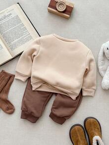 Blossori Bộ áo nỉ cổ tròn thêu hoa thanh lịch kiểu Pháp và quần dài cho bé gái - Nhiều màu - Xem 2