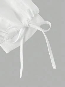 SHEIN MOD Áo sơ mi dài tay kẻ sọc thanh lịch dành cho nữ cỡ lớn, áo kiểu ôm eo tay phồng, phù hợp cho công sở, mặc thường ngày, áo sơ mi buộc dây, áo sơ mi và áo kiểu nữ, áo kiểu trắng, áo kiểu chuyên nghiệp, áo sơ mi thắt nơ. - trắng - Xem 3