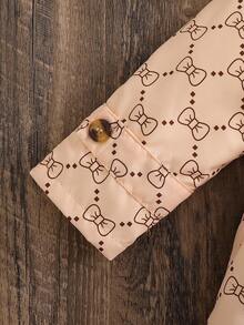 SHEIN 女婴秋冬新款休闲可爱碎花粉色小花保暖外套加厚连帽保暖外套 - 杏色 - 查看 5