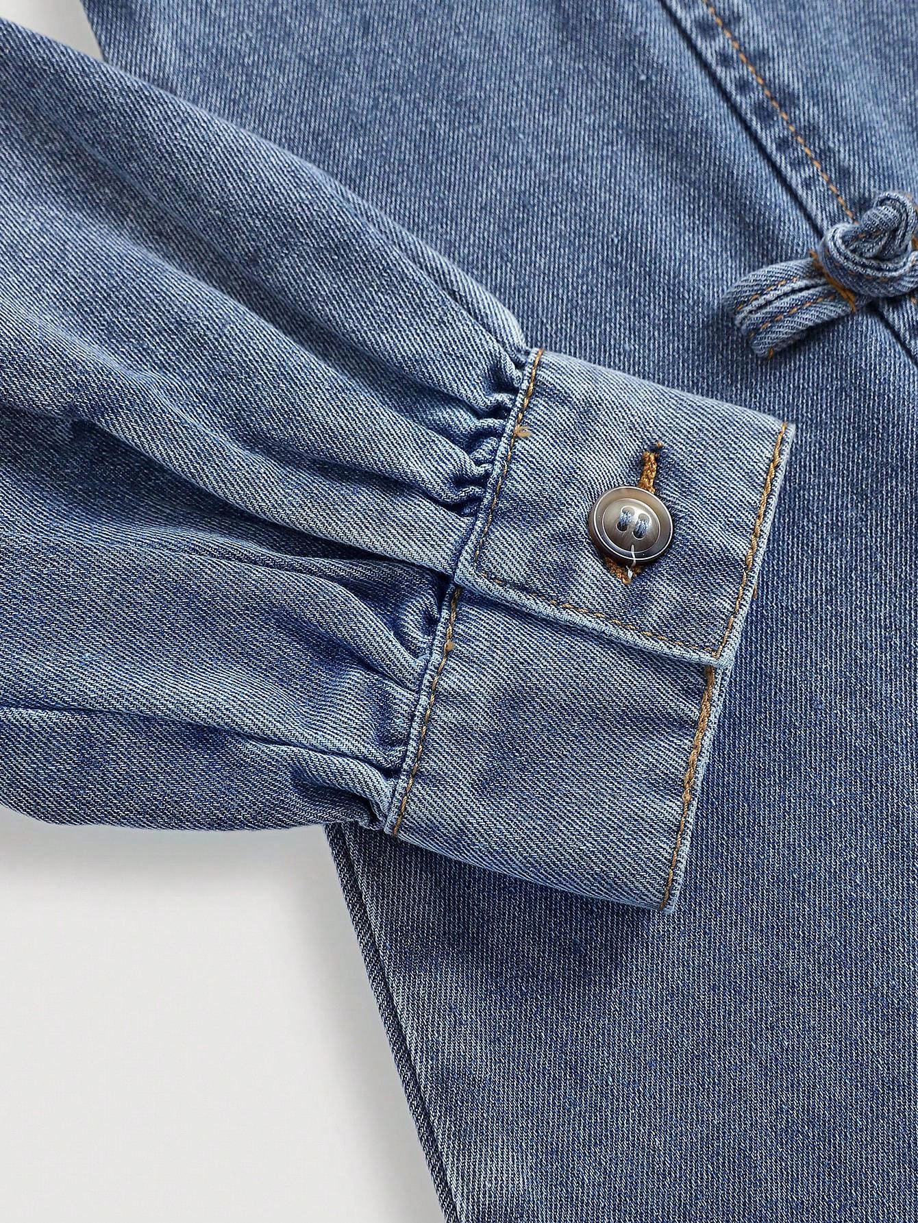 SHEIN فستان قصير بياقة مربعة من الجينز الأزرق للبن...