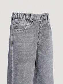 SHEIN Explorewe 男童复古水洗灰色宽松阔腿休闲牛仔裤，美式高街百搭牛仔裤，秋冬季时尚穿搭之选 - 灰色 - 查看 5