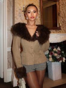 Glamine Charm Vintage High End Retro Style Women's Off Shoulder Jacket Autumn  Women's Winter Jacket - Camel - View 1