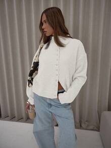 MUSERA Áo khoác cardigan dài tay cổ cao, mềm mại, bồng bềnh, thanh lịch, dễ thương, gợi cảm, thích hợp cho tiệc tối, đi chơi, mùa xuân, đi nghỉ mát. - trắng - Xem 5