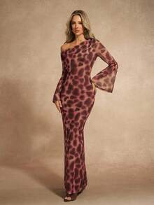 Chiquease Women's Sexy Party One-Shoulder Ruched Dress, Leopard Print - Multicolor - View 3