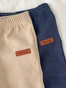 SHEIN 2条男婴保暖休闲裤，蓝色+米色，秋冬季 - 彩色 - 查看 5