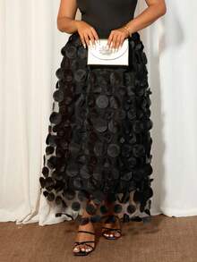 Cravure 大码女式优雅派对编织圆形剪裁内衬黑色半身裙 - 黑色 - 查看 7