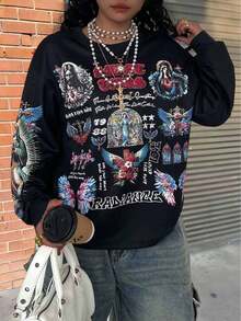 Rovax 女式字母印花常规宽松圆领长袖运动衫 - 彩色 - 查看 4