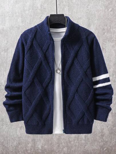 SHEIN Tween Boys' Casual Korean Style Cardigan Knit Sweater, Suitable For School, Daily Casual, Sports, Autumn/Winter
