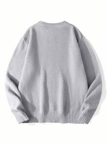 Chillumni 男士时尚休闲圆领长袖毛衣 - 灰色 - 查看 2