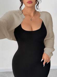 Elenzga 大码短款蓬松优雅甜美薄款开衫 - 卡其色 - 查看 6