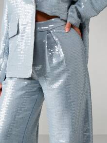 MISSGUIDED 亮片阔腿派对裤晚装正式场合节日庆典婚礼宾客闪亮考究个性长裤冬季节日 - 霧霾藍 - 查看 4