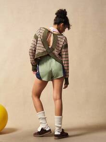 VARSIVA Áo thun thể thao dài tay dáng rộng họa tiết sọc trễ vai dành cho nữ - Nhiều màu - Xem 7