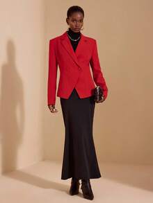 JIAN LASALA 翻领V领长袖修身红色西装外套，秋冬优雅休闲红色西装外套，女士红色套装，奢华时尚服装系列 - 紅色 - 查看 7