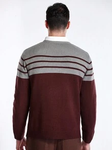 Manfinity CityGents Men's Casual Contrast Striped Crew Neck Long Sleeve Sweater, Autumn/Winter - Grey - View 5