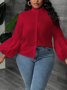 Slaydiva 优雅百搭的纯白色长袖泡泡袖衬衫，适合通勤、约会和派对等各种场合，尺码齐全，适合春秋季穿着。 - 紅色 - 查看 6