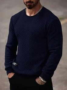 Manfinity Homme Men's Casual Everyday Commute Solid Color Quilted Textured Knit Pullover Sweatshirt Jumper For Men