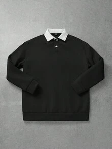 Manfinity Homme 宽松男式拼色 Polo 领长袖运动衫 - 彩色 - 查看 6