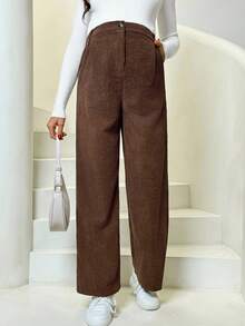 SHEIN Pantalones rectos casuales sueltos y vintage con bolsillos laterales para maternidad, otoño