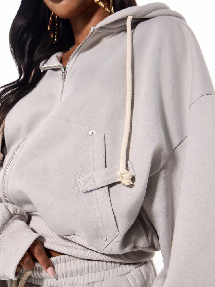 SUMWON WOMEN Full Zip Hoodie With Carpenter Patch Pocket And Drawstring
