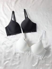 SHEIN 2 piezas Sujetador push-up minimalista liso y delgado con aro
