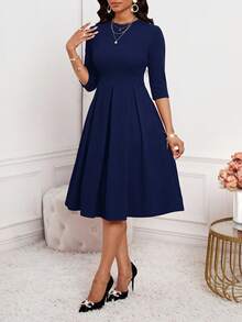 SHEIN Lady 2025 New Spring, Summer, Autumn And Winter Elegant Office Party New Year Ladies Navy Blue Dresses
