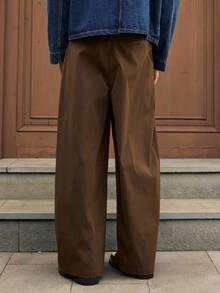 EASEVO Plus Size Men's Casual Solid Color Loose Fit Pants With Oblique Pockets - Brown - View 4