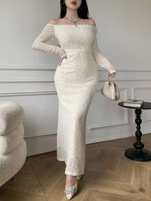 Celisse Women's Off Shoulder Elegant & Exquisite Wedding Party Dress - Apricot - View 5