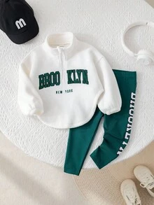 SHEIN Babygirl 可爱休闲羊毛字母图案卫衣和裤子套装 - 白色 - 查看 7