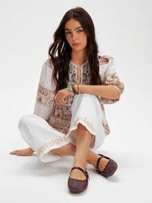 Styleloop 女士户外圆头平底咖啡色编织网眼面料休闲舒适透气平底鞋，适合度假和旅行 - 咖啡棕 - 查看 9