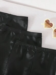 SHEIN Babygirl 百搭可爱休闲黑色针织闪亮松紧腰裤 - 黑色 - 查看 4